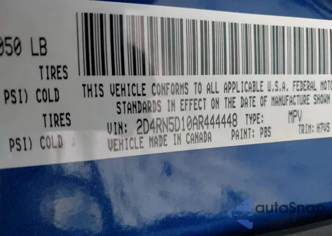 2010 Dodge Grand Caravan Sxt из США, поврежденный, VIN 2D4RN5D10AR444448